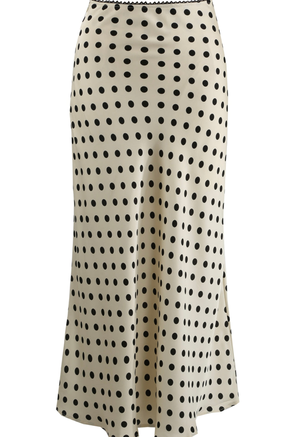 Cream Satin Polka Dot Bias Midi Skirt