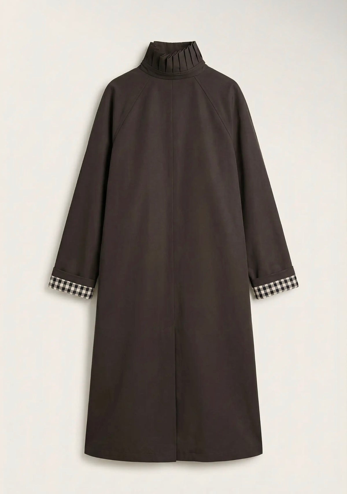Brown Tuck Pleat Collar Trench Coat