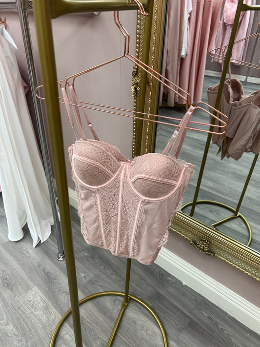 Pink Lace Detail Corset Top