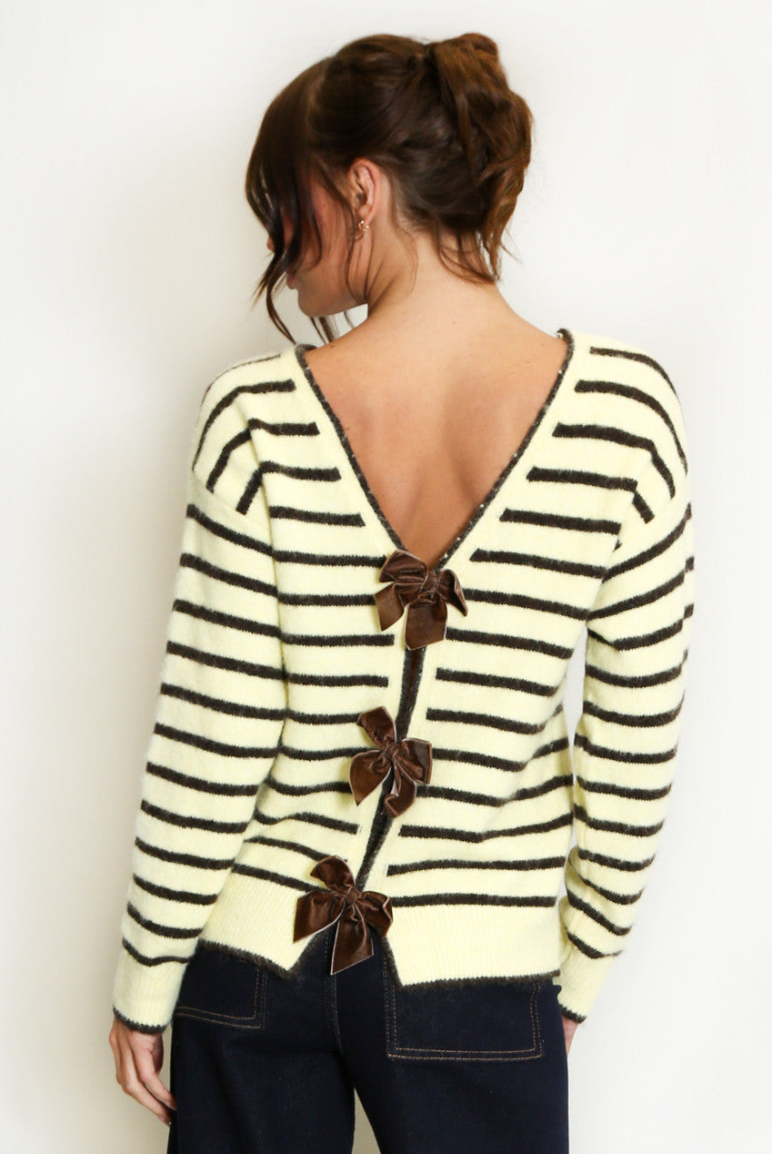 Yellow Bow Back Striped Jumper
