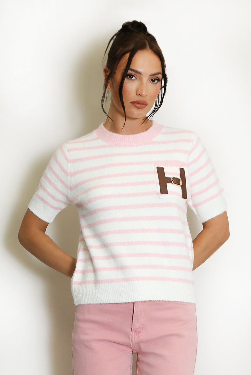 Pink H Motif Striped TShirt