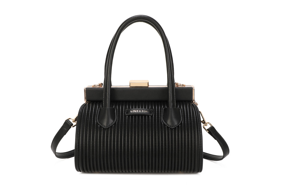 Ribbed Detail Gold Detail Buckle Hamdbag