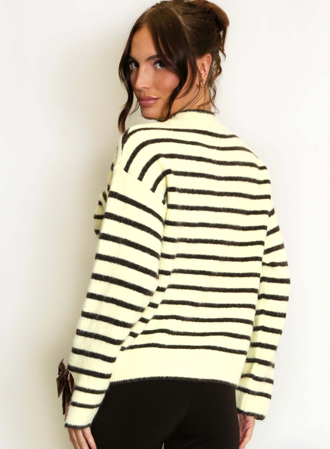Yellow Bow Cuff Striped Jumper