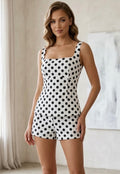 White Polka Dots Square Neck Tailored Top