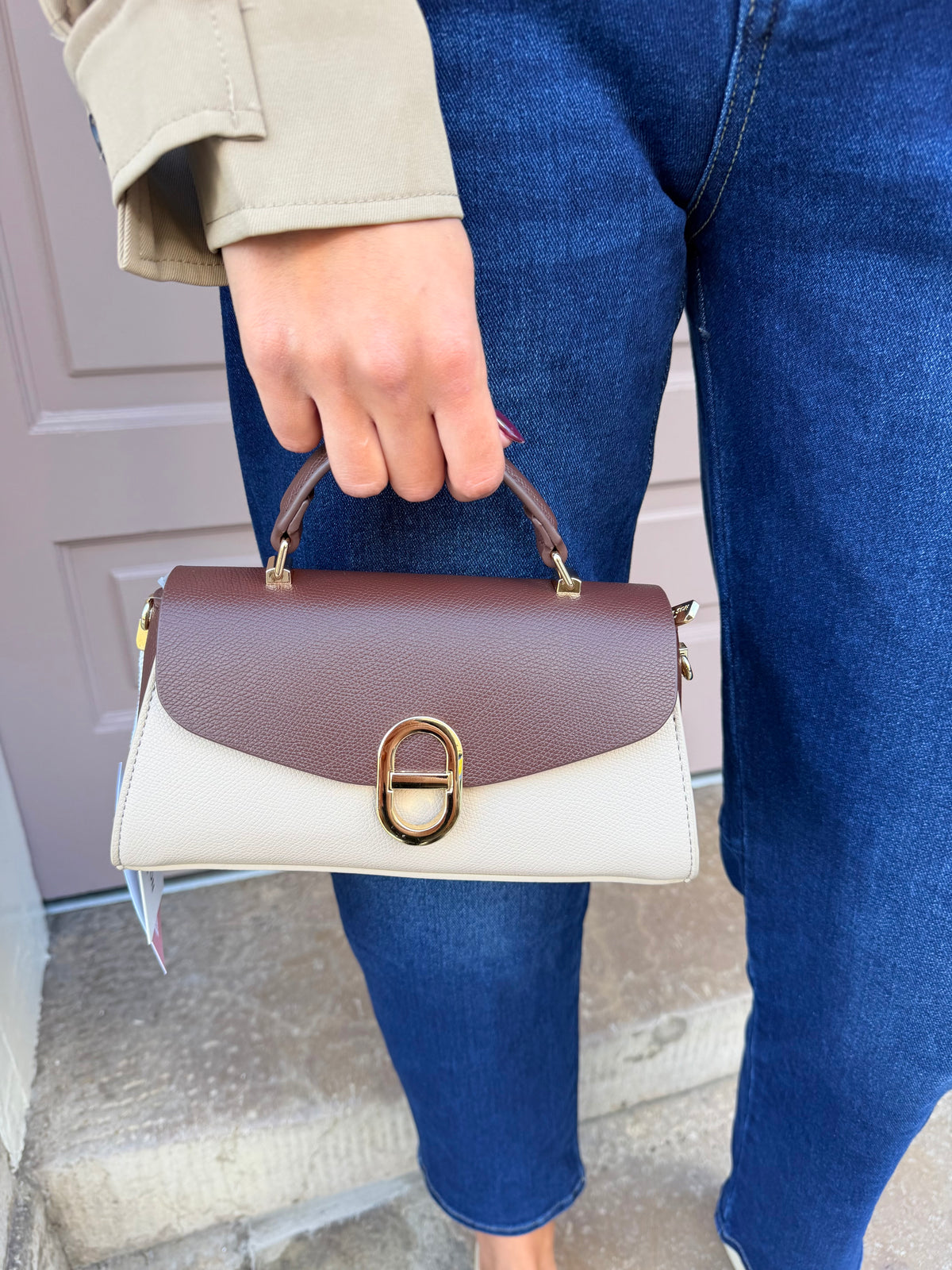 Two Tone Gold Buckle Detail Handbag