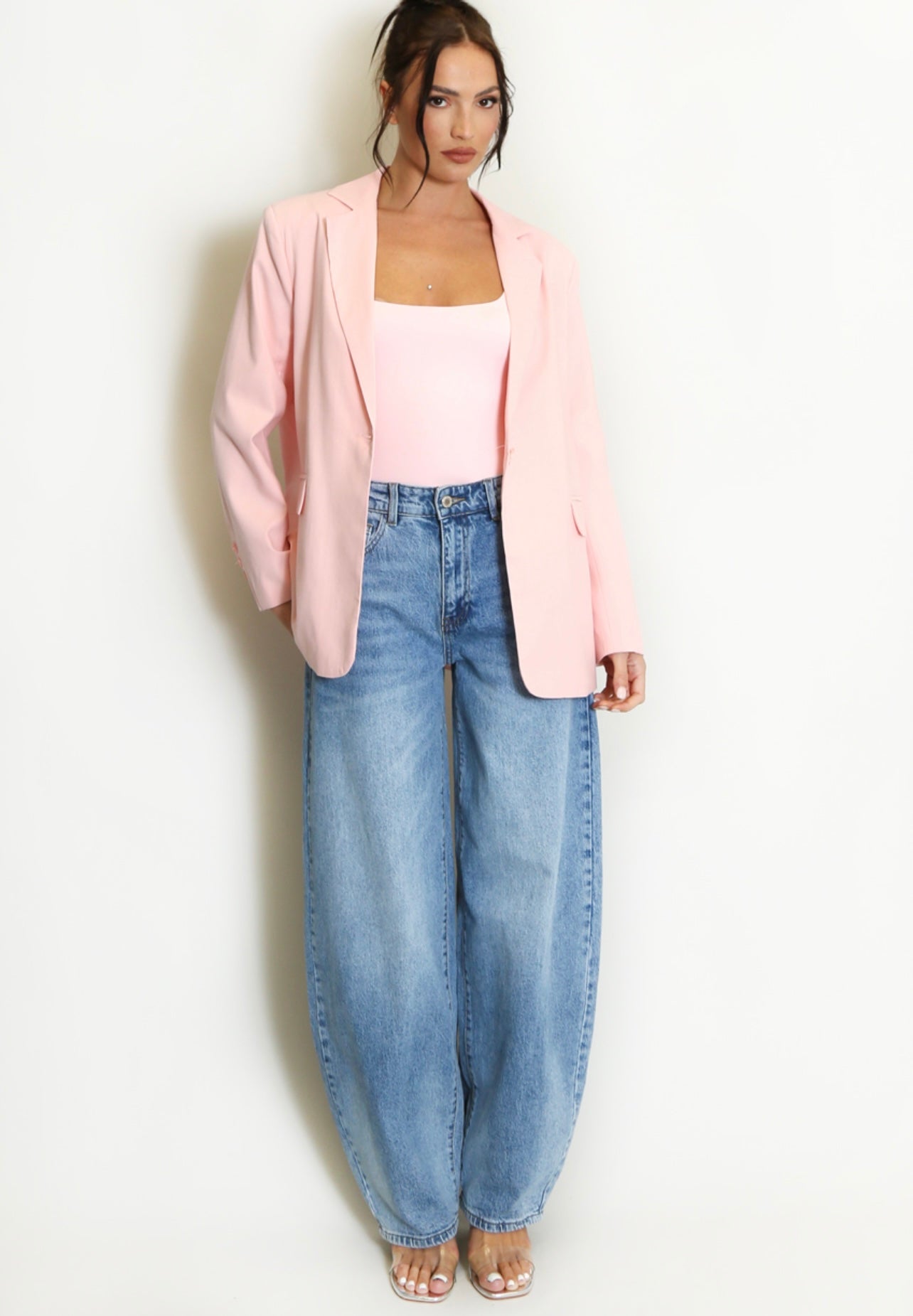 Pink One Button Cotton Blazer