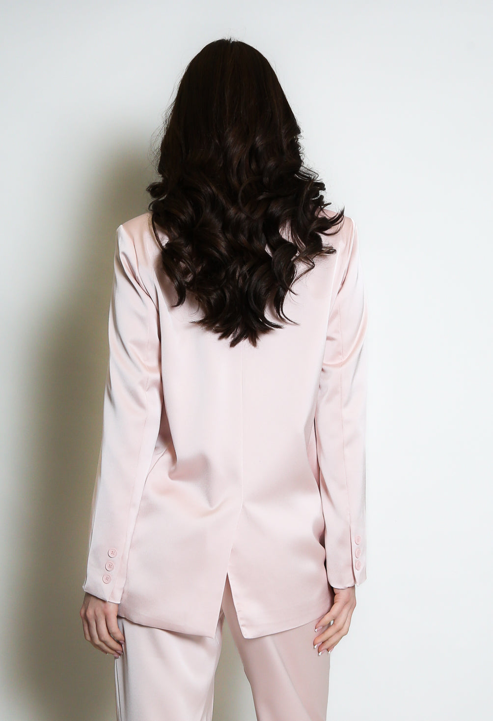 Pink Luxe Satin Tailored One Button Blazer