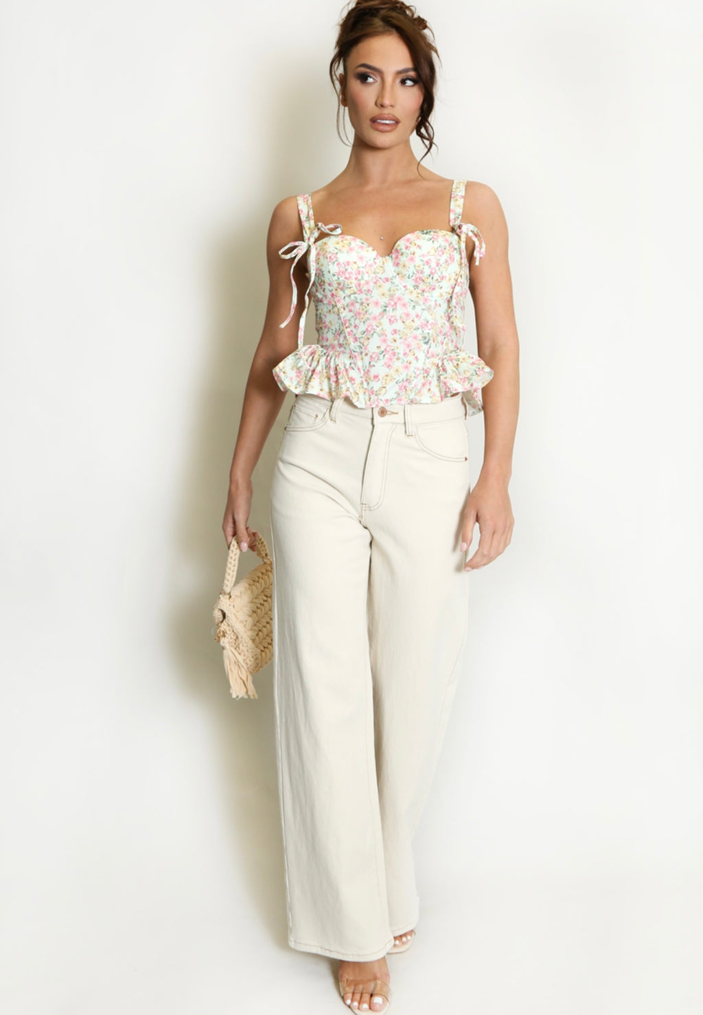 Mint Floral Peplum Bodice Top