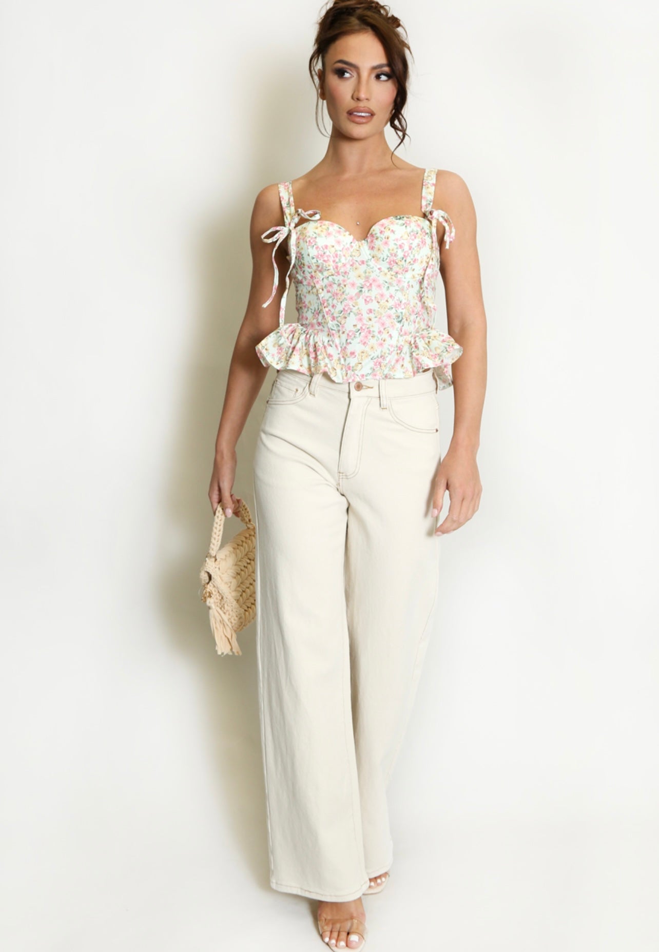 Mint Floral Peplum Bodice Top