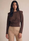 Brown Padded Shoulders Cinched Jumper