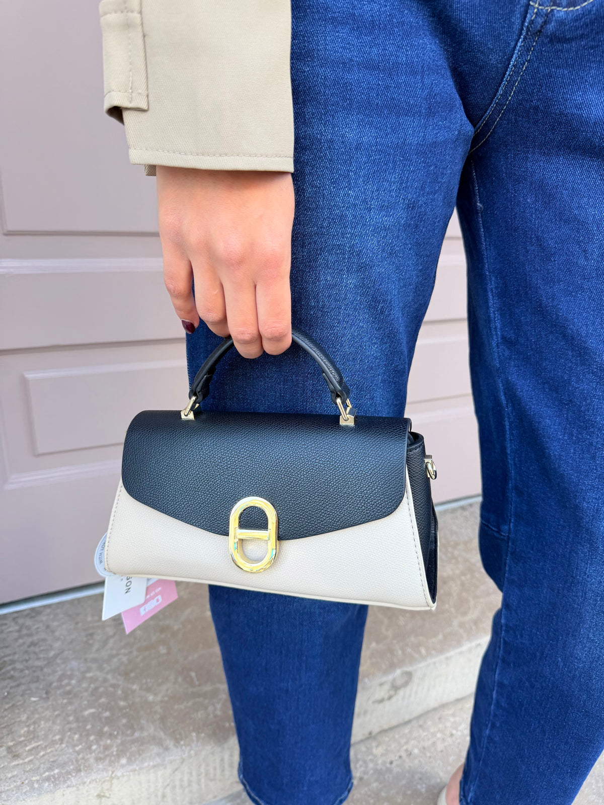 Two Tone Gold Buckle Detail Handbag