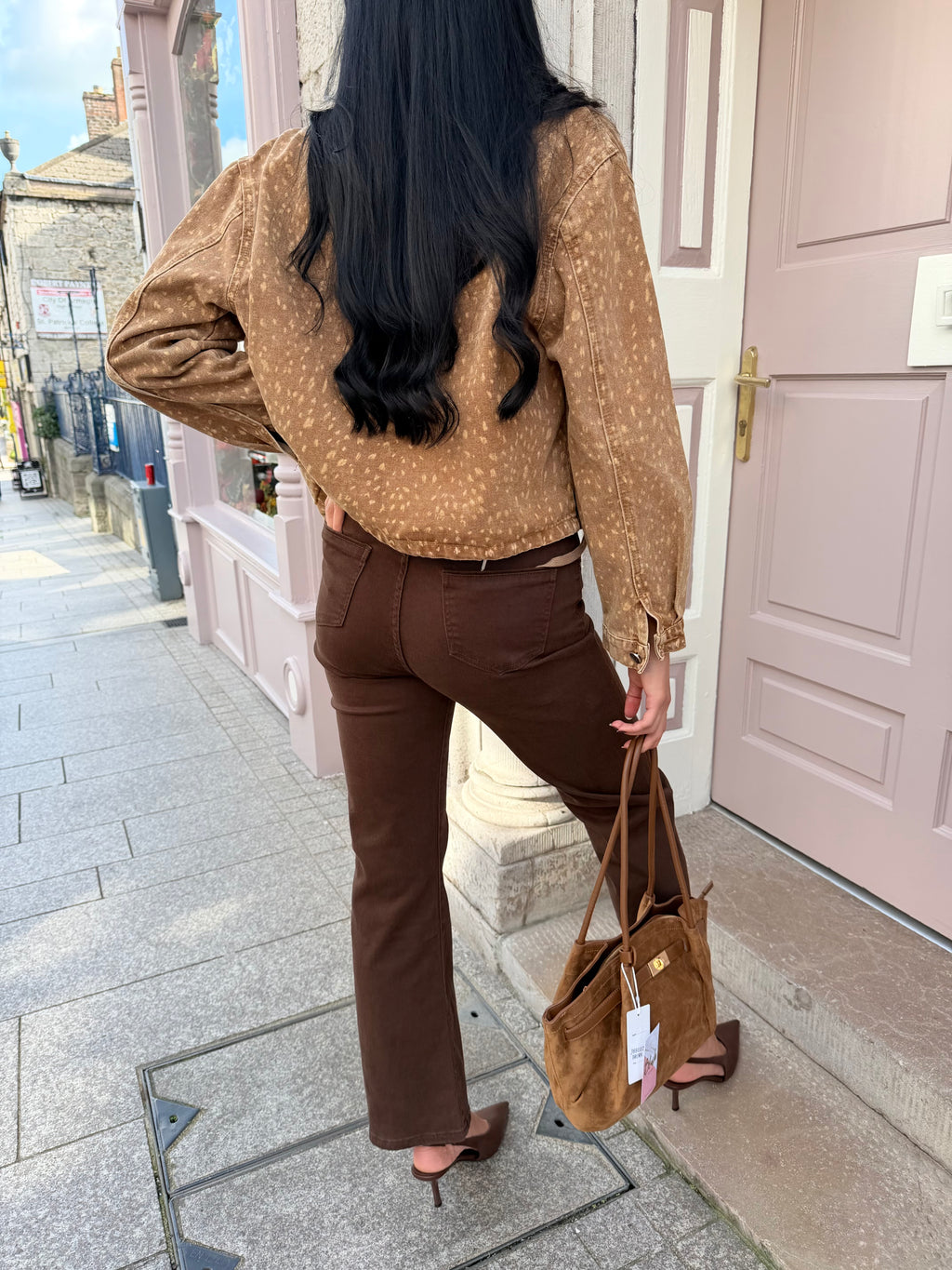 Brown Denim High Waisted Straight Leg Jeans