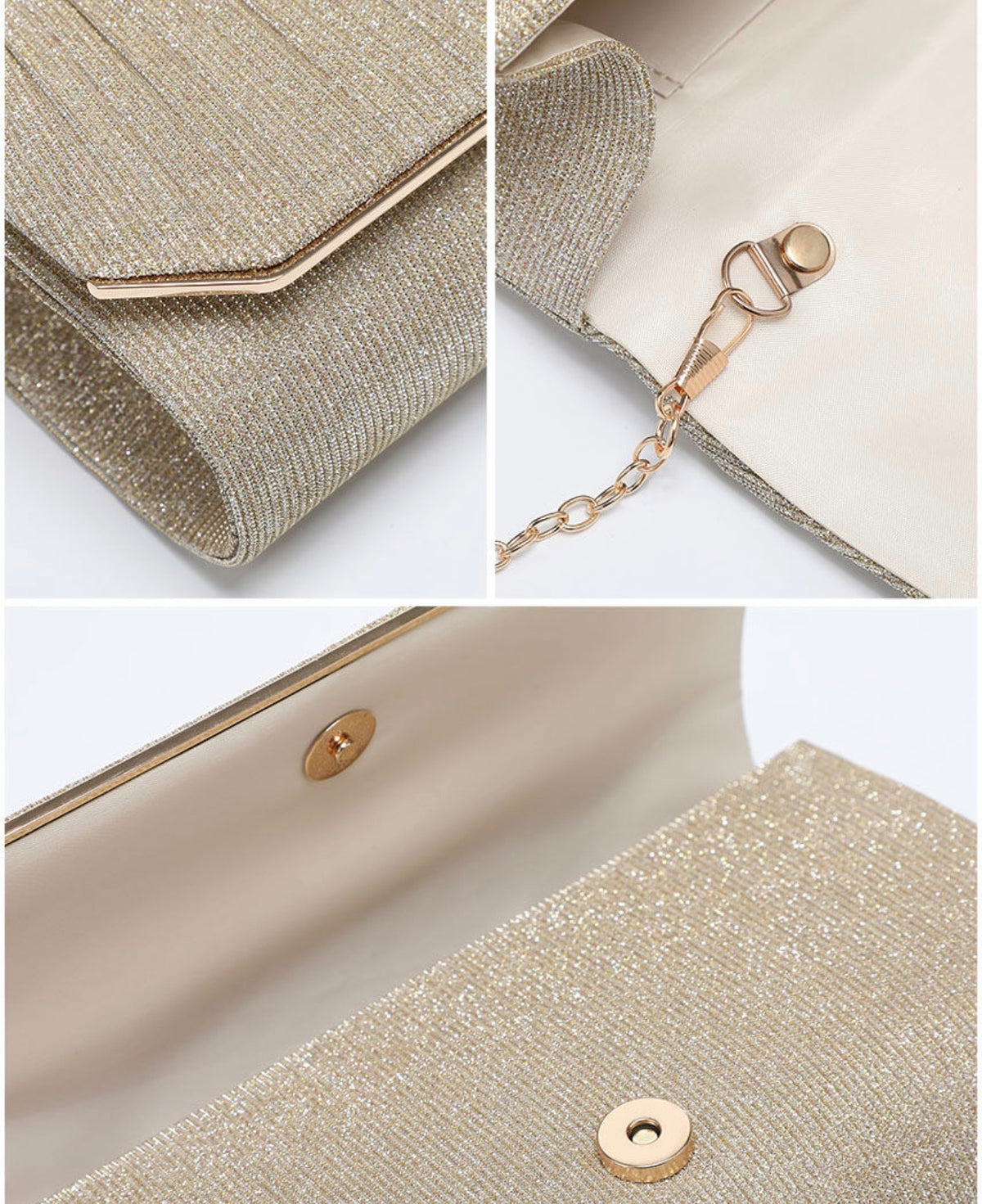 Metal Trim Along the Edge Glitter Clutch Bag
