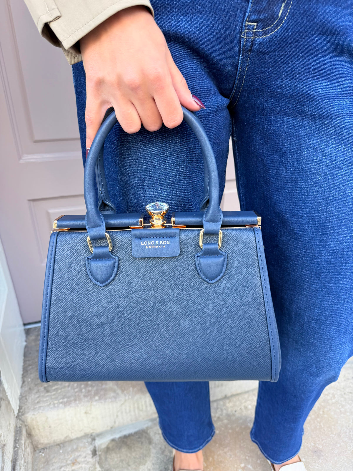Diamond Clasp Top Handle Handbag