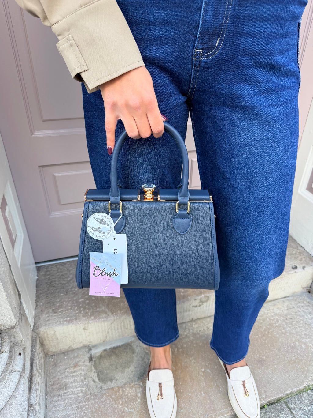 Diamond Clasp Top Handle Handbag