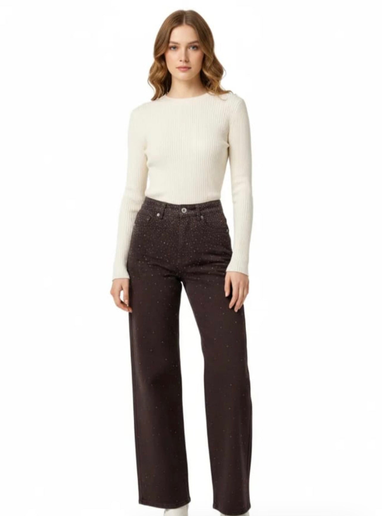 Brown Embellished Jeans