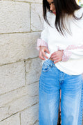 White Floral Arm And Cuff Detail Jumper