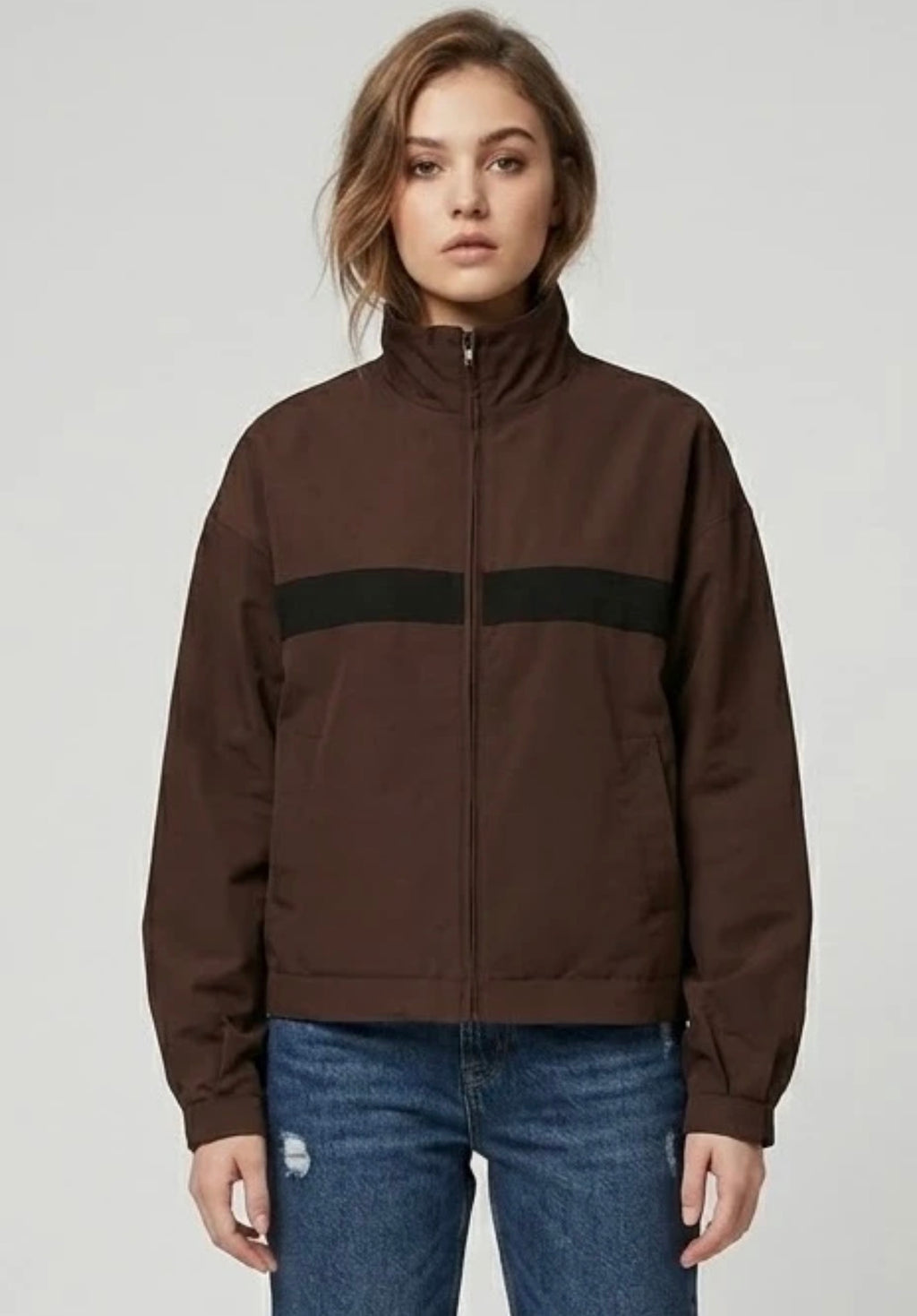 Brown Funnel Neck Track Jacket