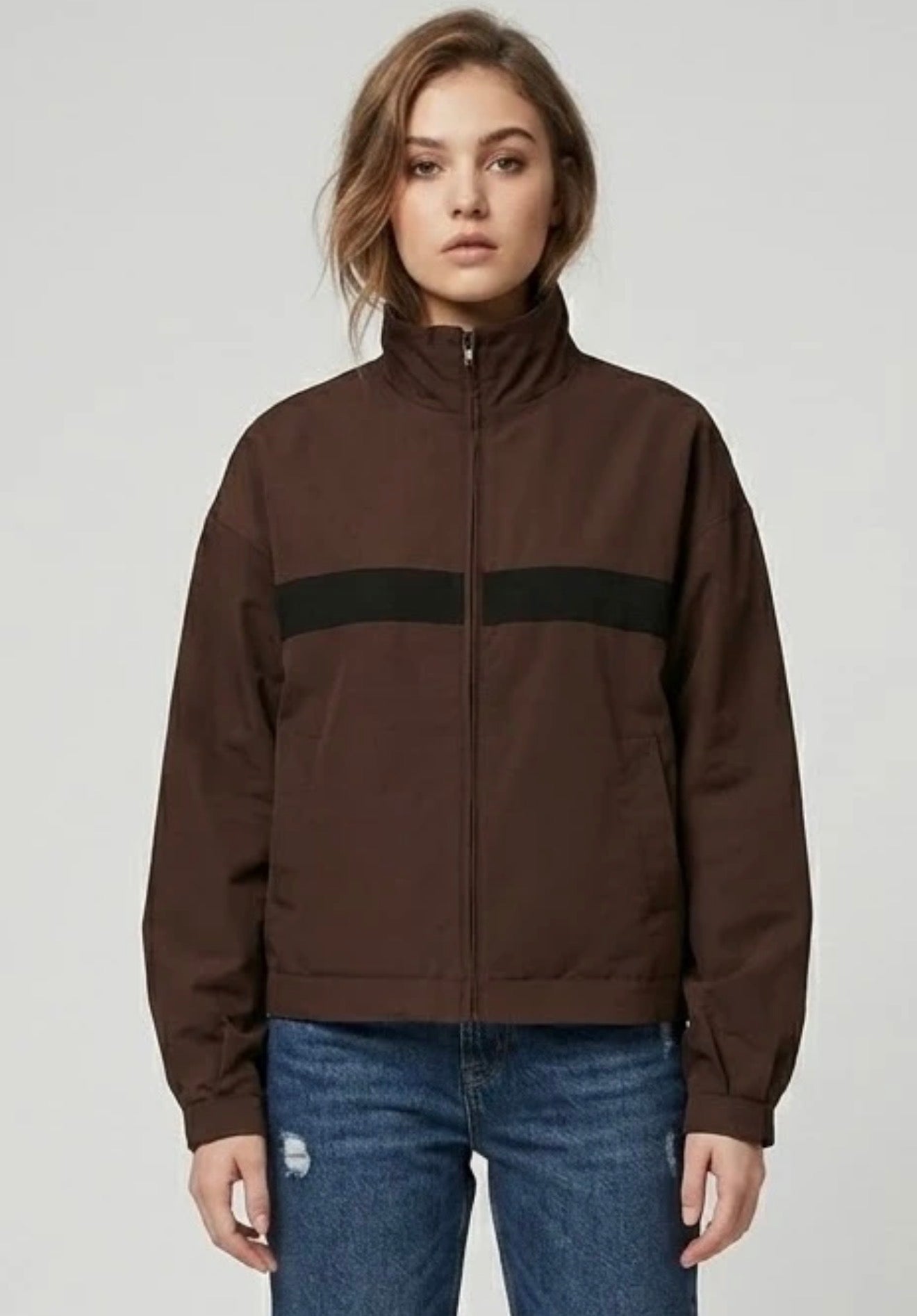 Brown Funnel Neck Track Jacket