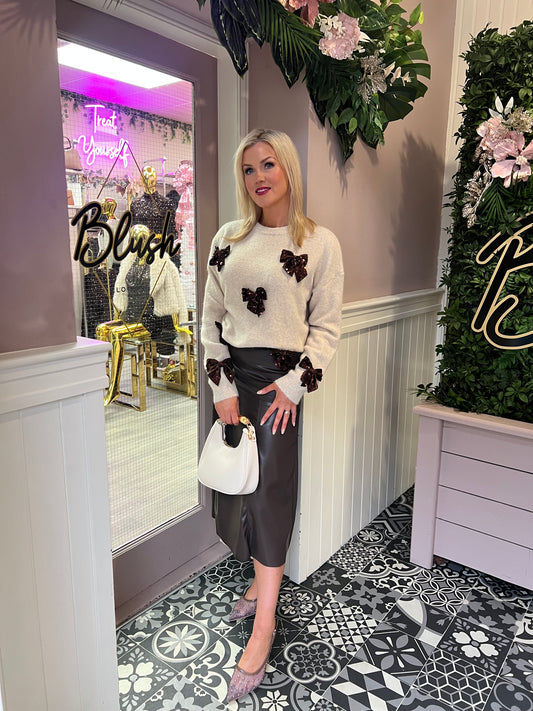 Brown Bow Wool Jumper