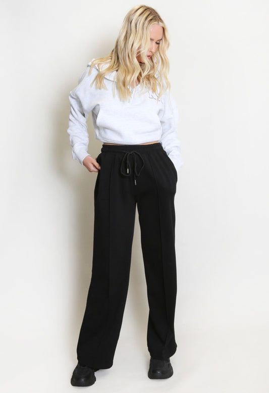 Black Pintuck Wide Leg Jogger