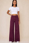 Burgundy Denim High Waist Flare Jeans