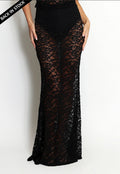 Black Sheer Floral Lace Maxi Skirt