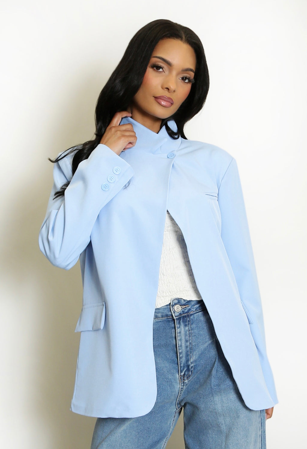 Blue Asymmetric Wrap Blazer