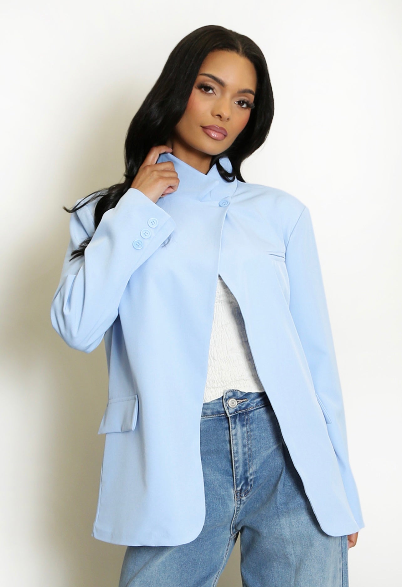 Blue Asymmetric Wrap Blazer