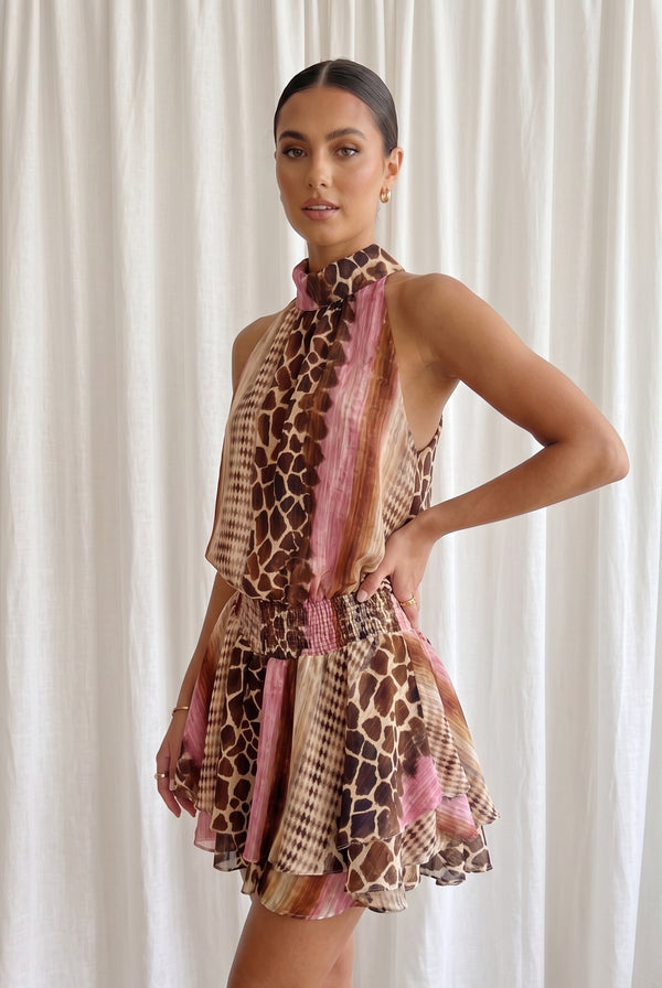 Pink Reptile Printed Halter Mini Dress