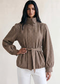 Brown Checkered Balloon Sleeve Jacket