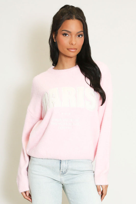 Pink Wellness Slogan Wool Jumper