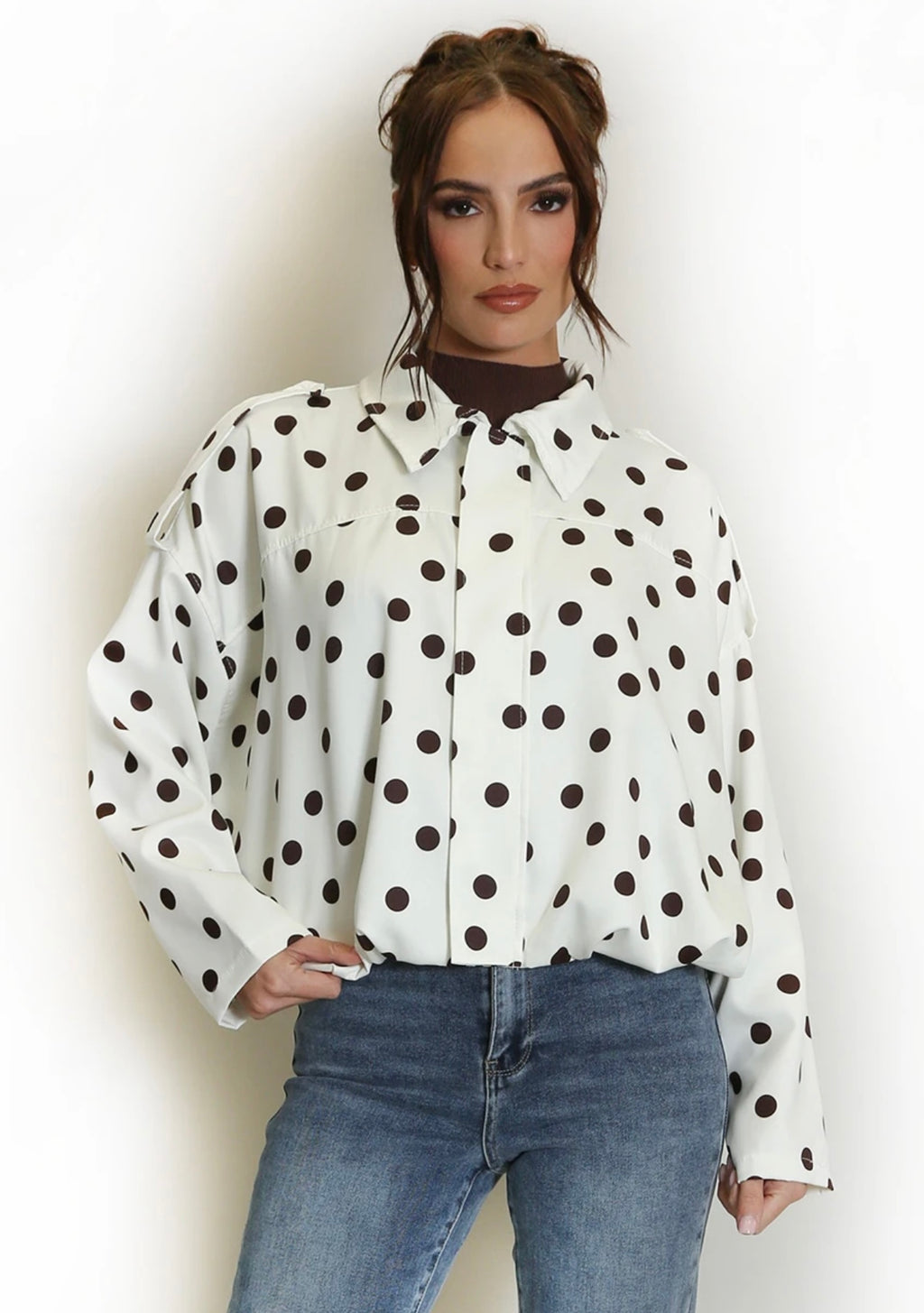 White Polka Dot Bubble Hem Jacket