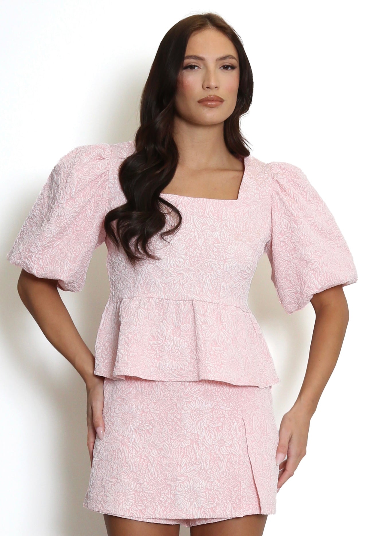 Pink Jacquared Tailored Skort