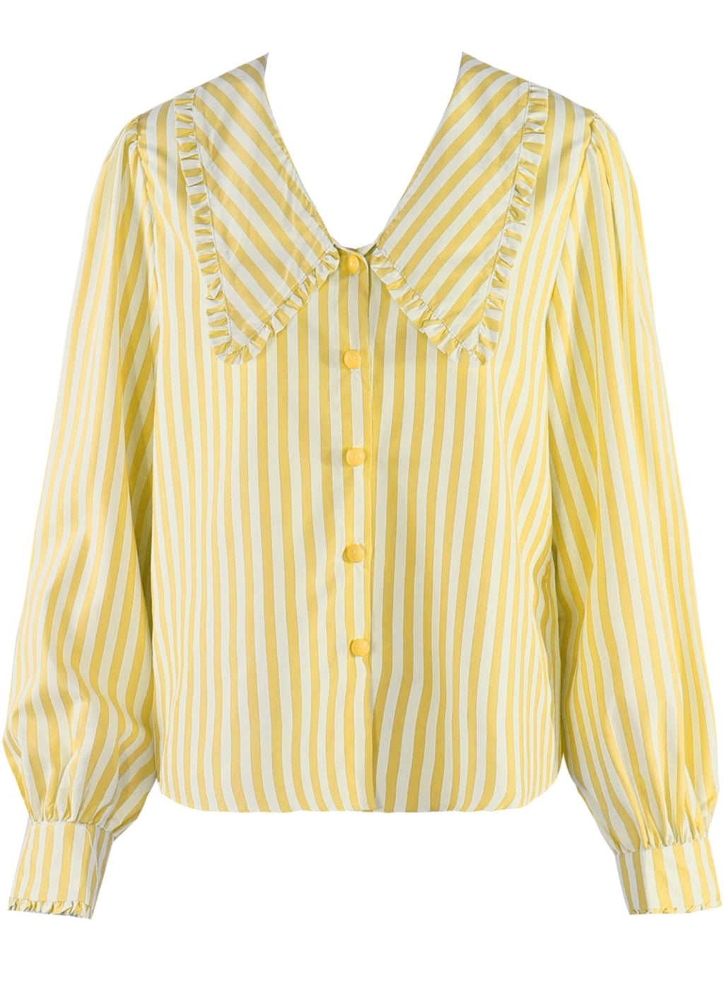 Yellow Striped Pointed Collar Blouse