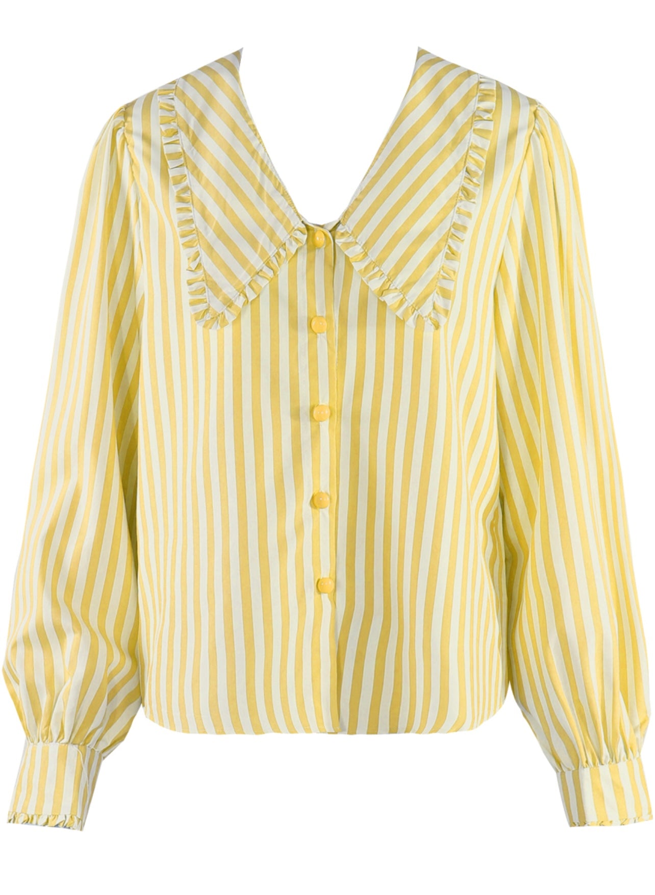Yellow Striped Pointed Collar Blouse
