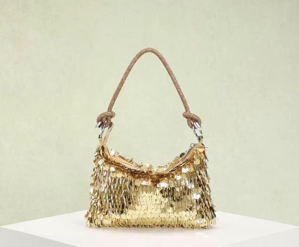 Gold Sparkle and Shine Silver Fringe Bag