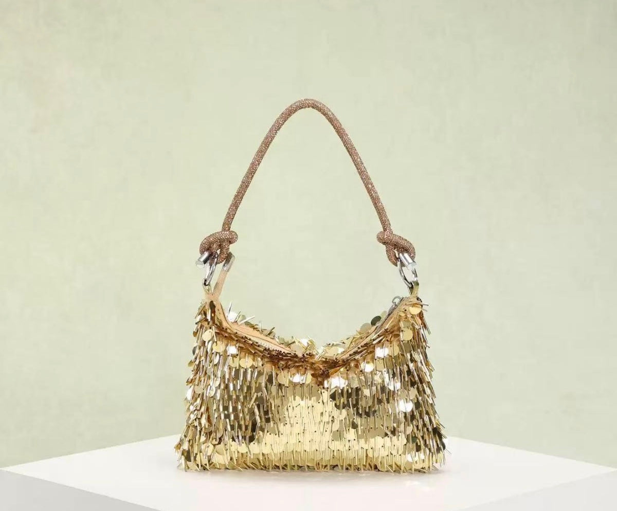 Gold Sparkle and Shine Silver Fringe Bag