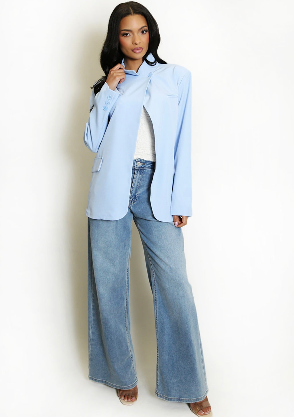 Blue Asymmetric Wrap Blazer