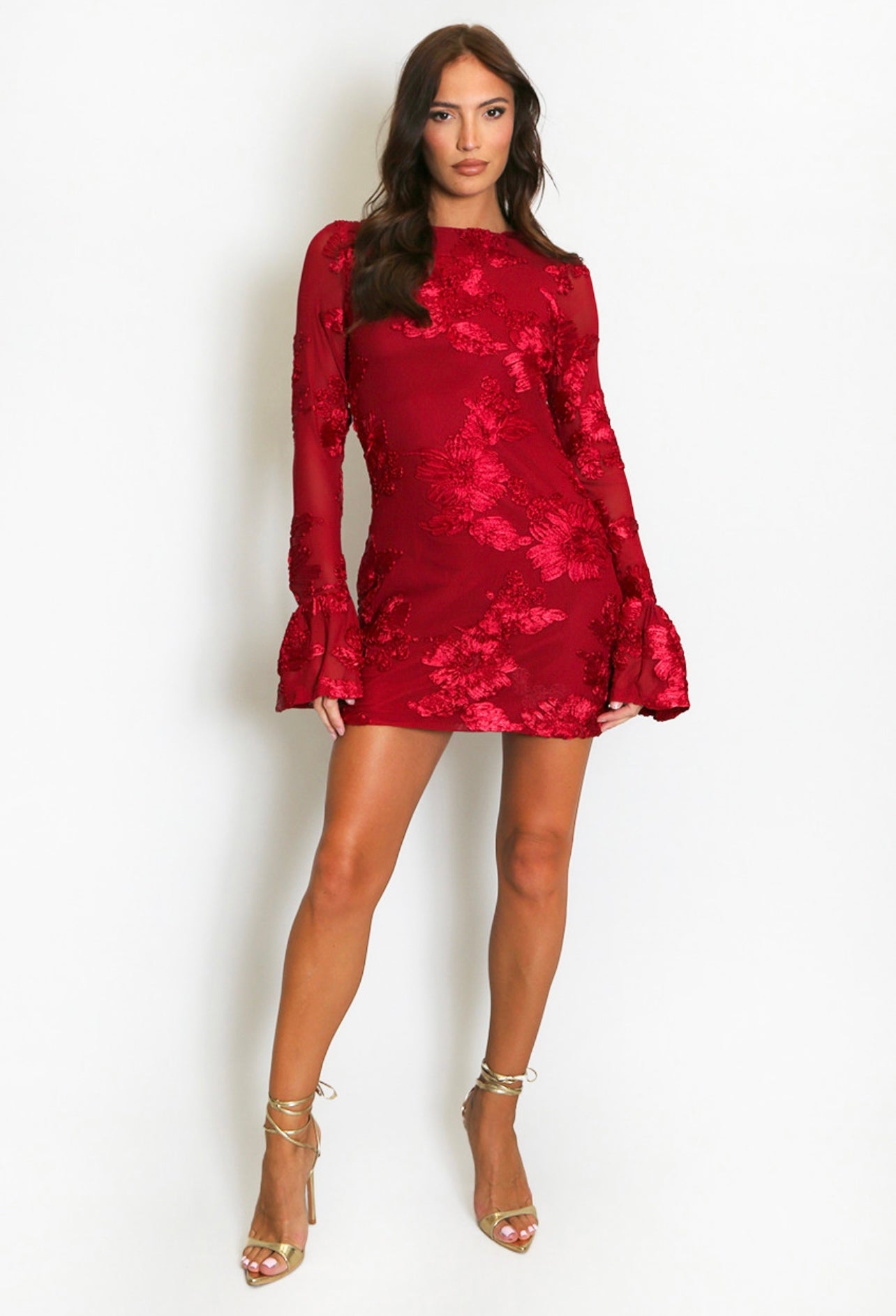 Red Floral Lace Lined Mini Dress