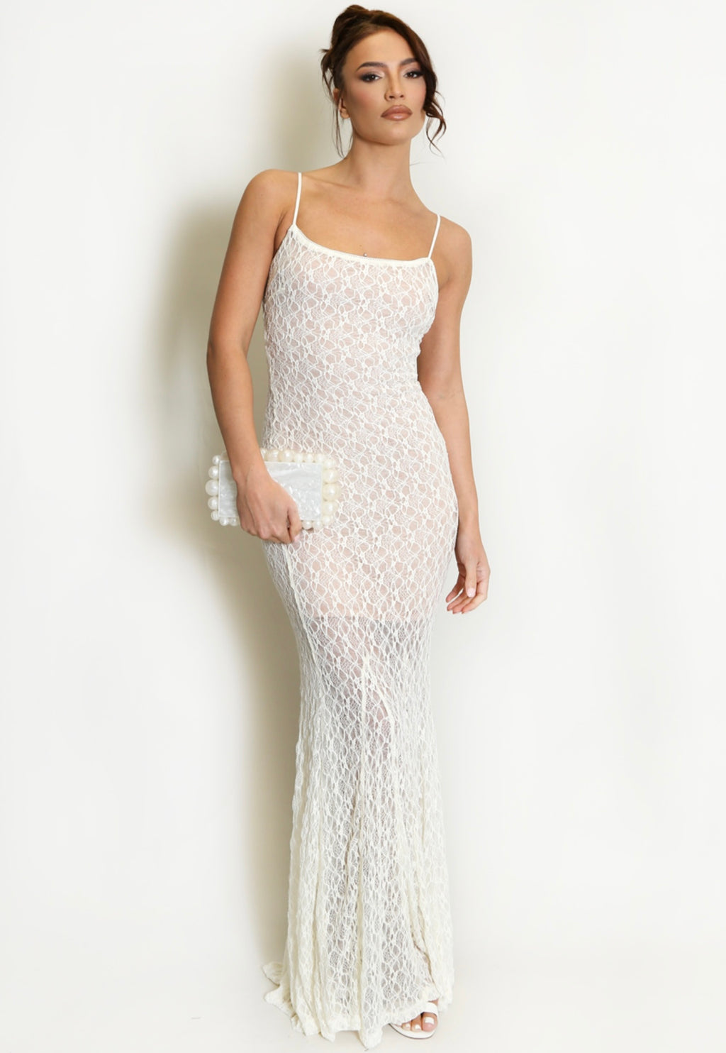 Beige Lace Cami Maxi Dress