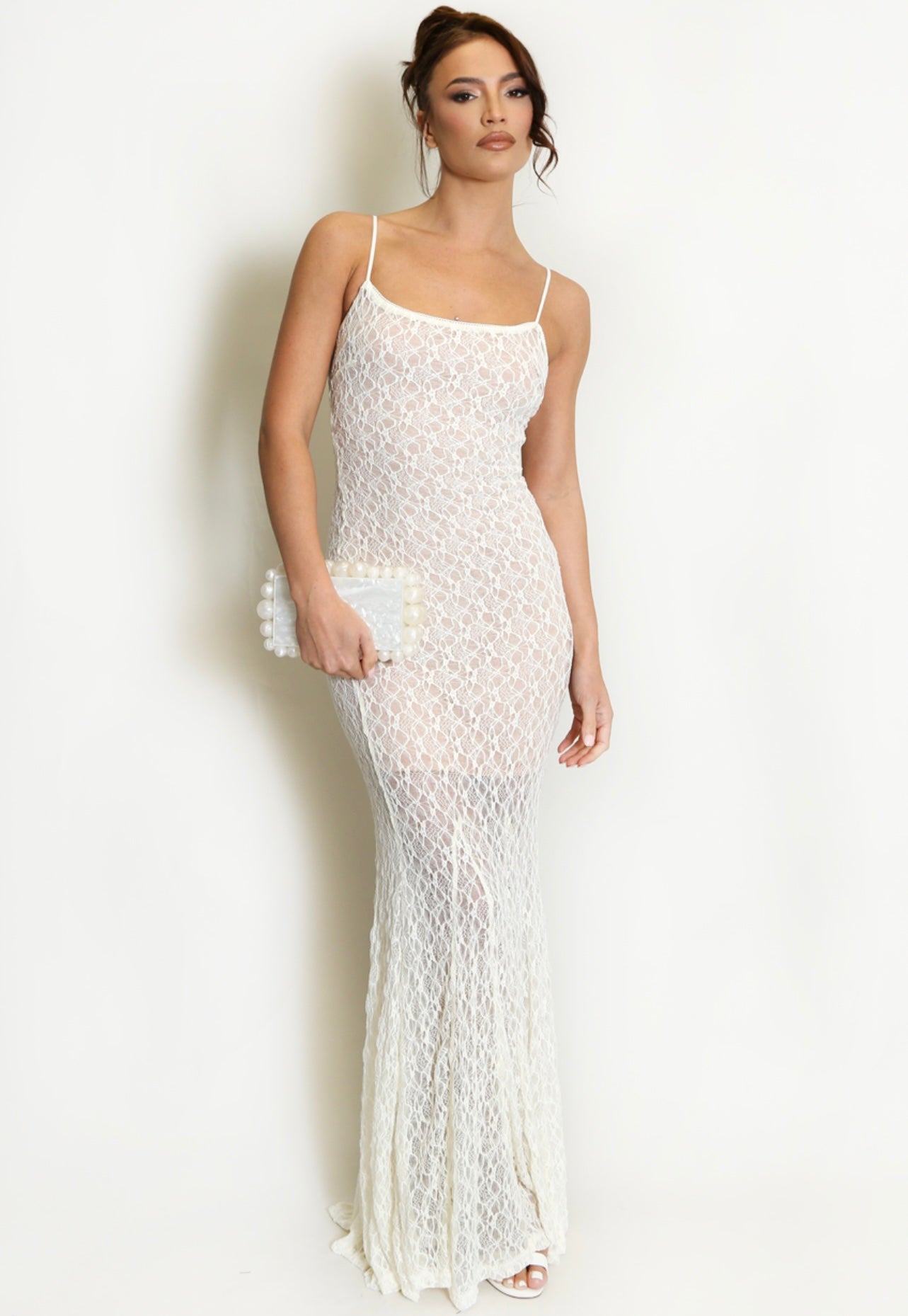 Beige Lace Cami Maxi Dress