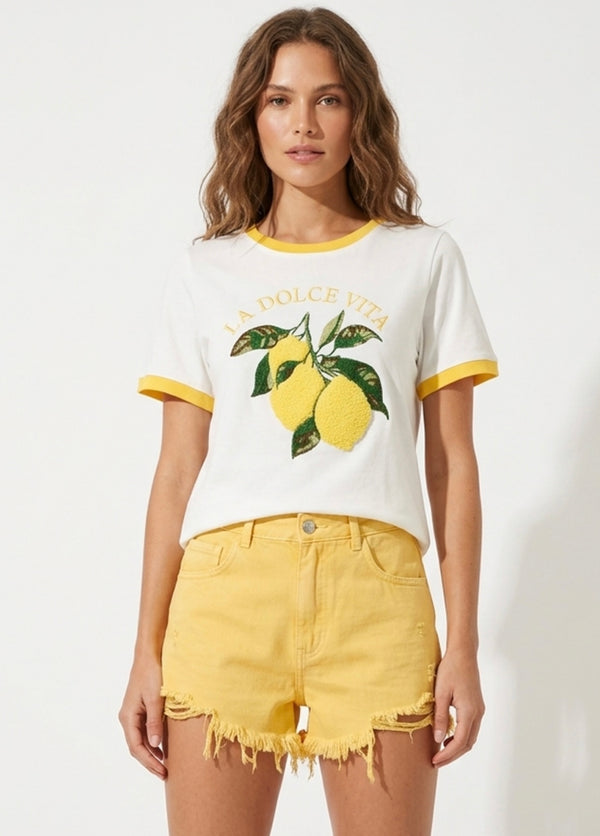 Textured Lemon Motif T-Shirt
