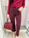 Burgundy Denim High Waist Flare Jeans