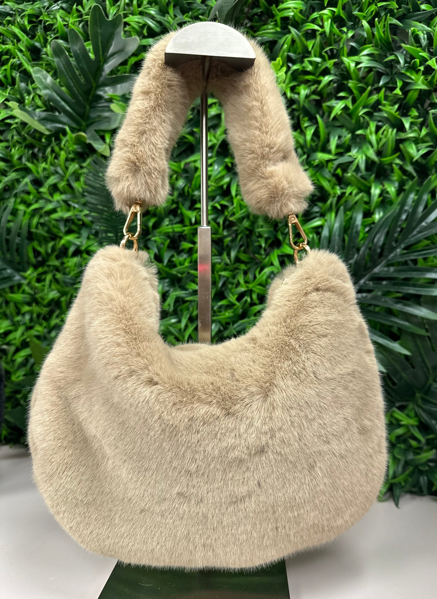 Beige Faux Fur Shoulder Bag