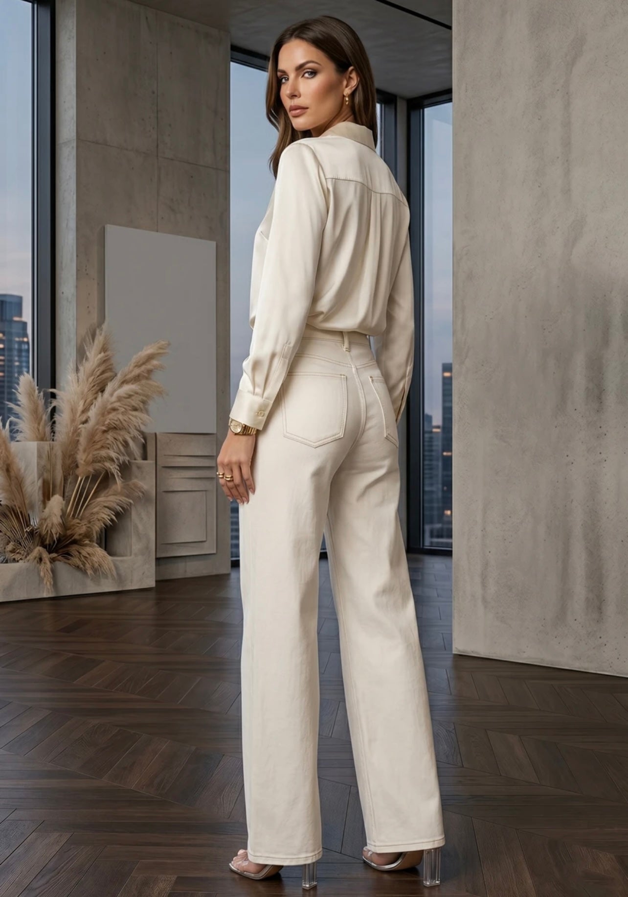 Beige Mid Rise Dad Fit Jeans