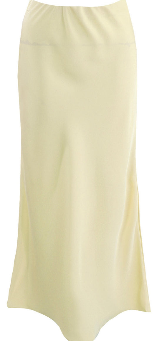 Lemon Satin Bias Cut Flowing Maxi Skirt