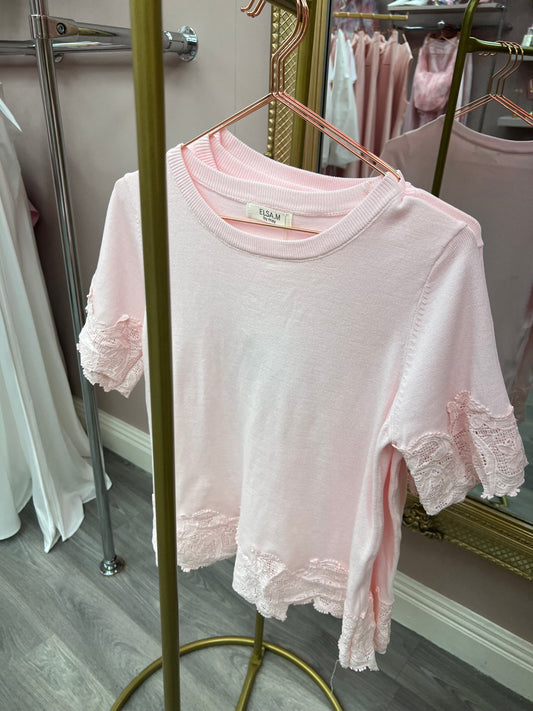 Pink Lace Detail T-Shirt