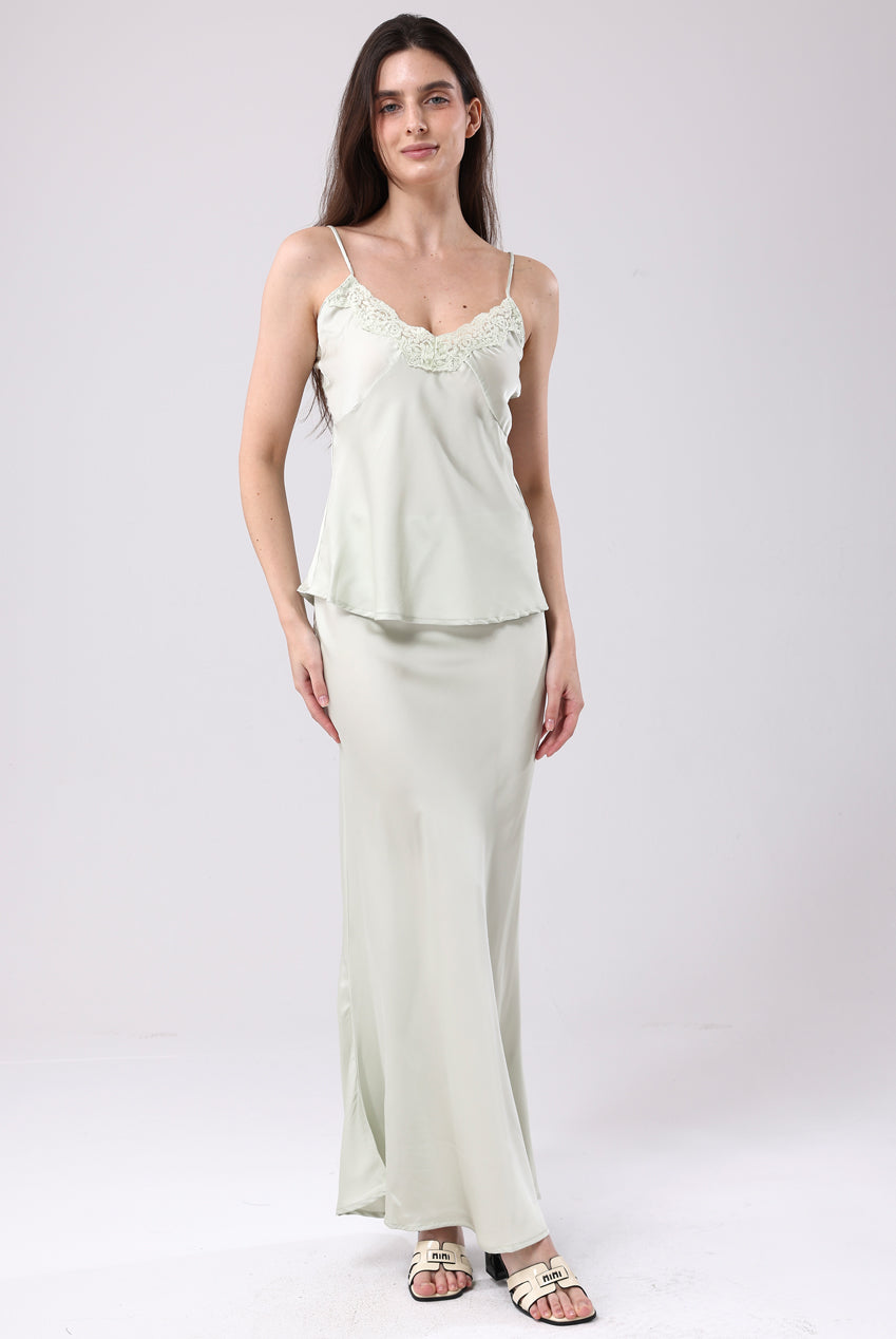 Sage Satin Maxi Skirt