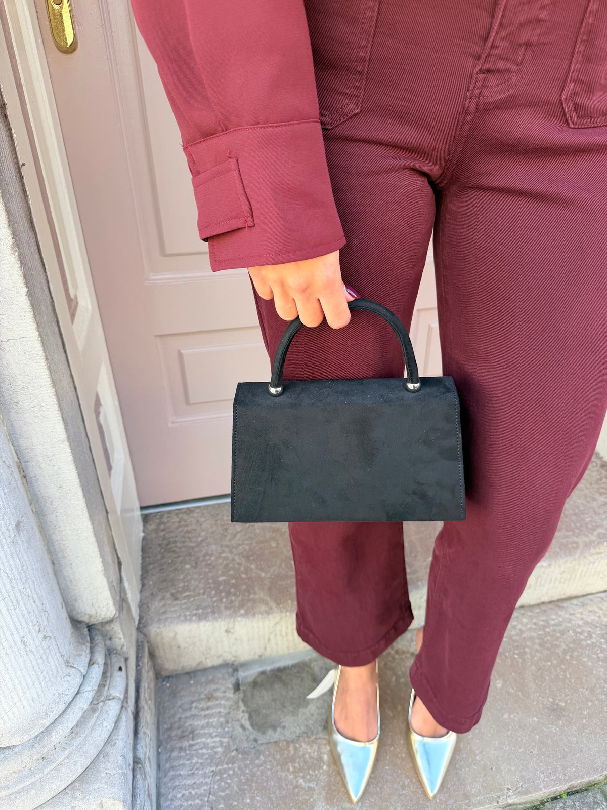 Suede Top Handle Handbag